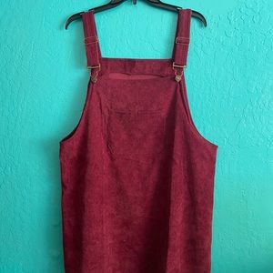Burgundy Velvet overall dress.